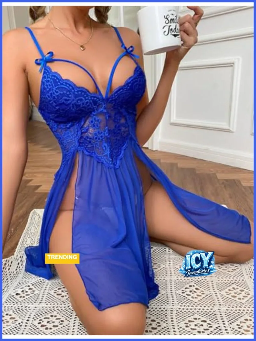 Sheer Lace Babydoll Lingerie Chemise High Slit Sleepwear